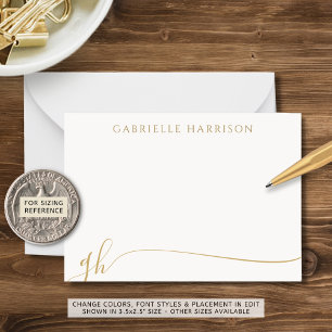 Moderne Elegant Script Monogram Initiaal Gold Notitiekaartje
