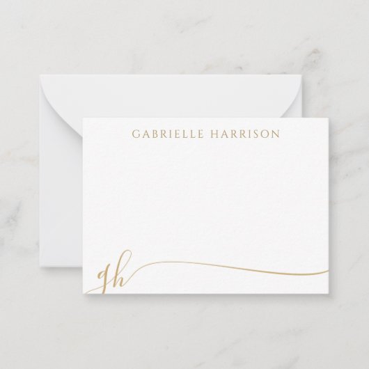 Moderne Elegant Script Monogram Initiaal Gold Notitiekaartje (Voorkant)
