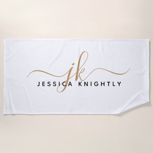 Moderne Elegant Script Monogram Initialen Strandlaken (Voorkant)