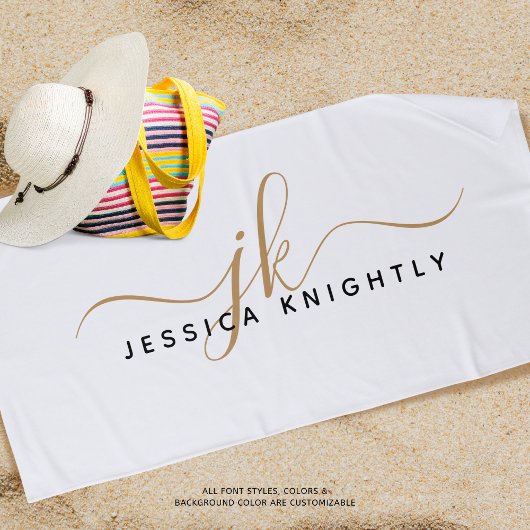 Moderne Elegant Script Monogram Initialen Strandlaken