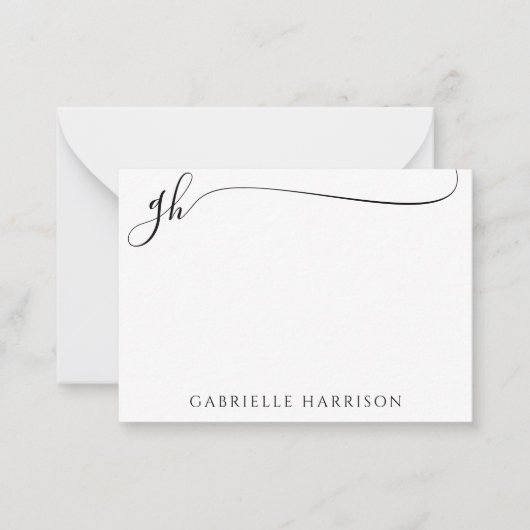 Moderne Elegant Script Monogram Initialen zwart Notitiekaartje (Voorkant)