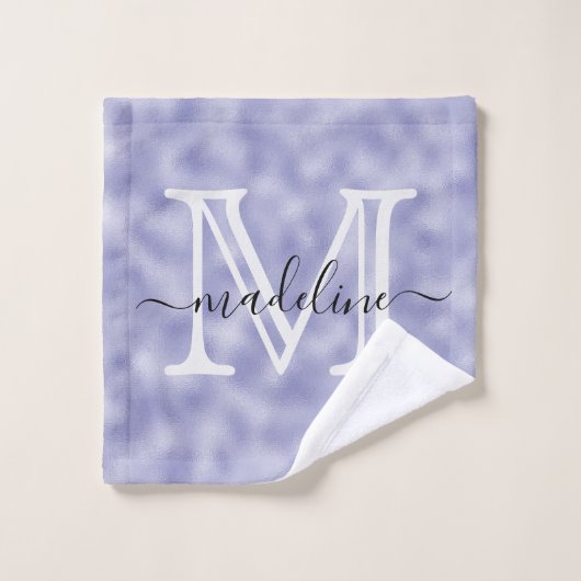Moderne Elegant Script Monogram Paarse Folie Bad Handdoek (Wasdoekje)