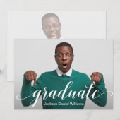 Moderne Elegant Script Photo Graduation Invitation Kaart (Voorkant / Achterkant)