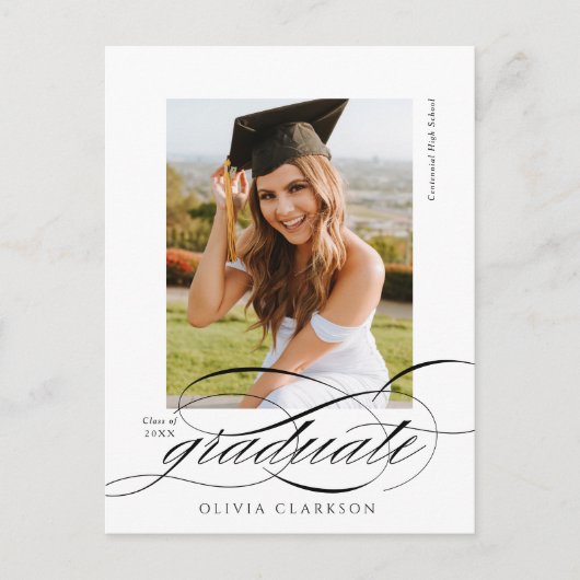 Moderne Elegant Script Photo Graduparty Briefkaart (Voorkant)