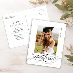 Moderne Elegant Script Photo Graduparty Briefkaart
