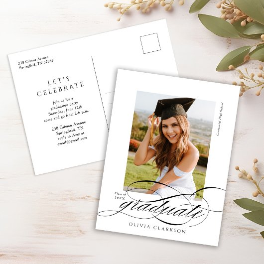 Moderne Elegant Script Photo Graduparty Briefkaart