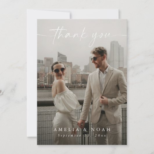 Moderne elegant Script Photo Weddenschap Hartelijk Kaart (Voorkant)