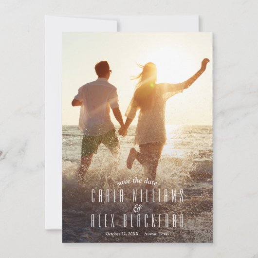 Moderne Elegant Script Photo Wedding Save the Date (Voorkant)