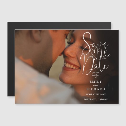 Moderne Elegant Script Photo Wedding Save the Date Magnetische Uitnodiging (Voorkant / Achterkant)