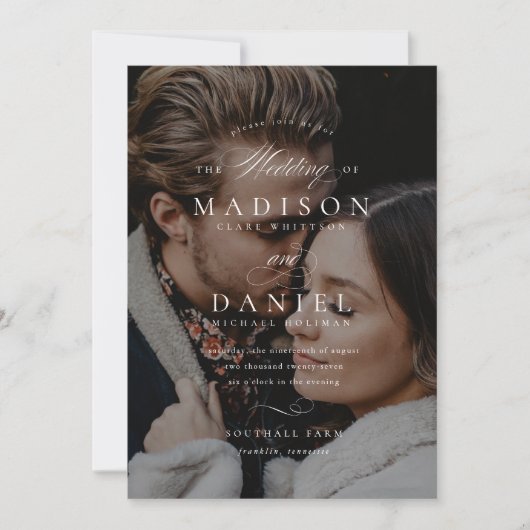 Moderne Elegant Script QR Code bruiloft Kaart (Voorkant)