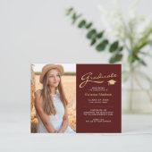 Moderne Elegant Script Red & Gold | 2 Foto-Afstude Briefkaart (Staand voorkant)