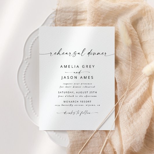 Moderne Elegant Script Rehearsal Dinner Invitation Kaart