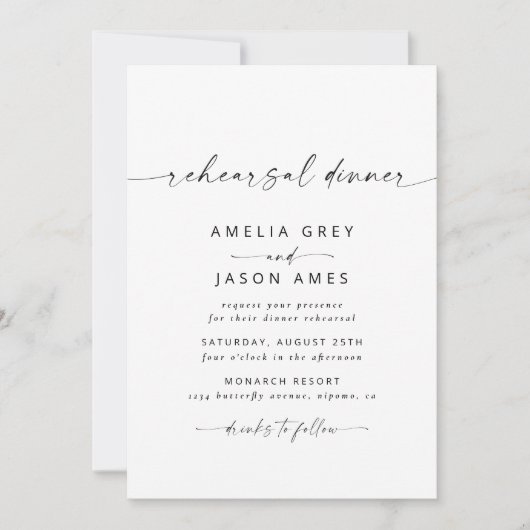 Moderne Elegant Script Rehearsal Dinner Invitation Kaart (Voorkant)