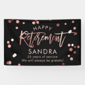 Moderne Elegant Script Roos Gold Happy Retirement Spandoek (Horizontaal)
