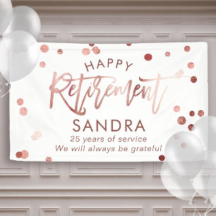 Moderne Elegant Script Roos Gold Happy Retirement Spandoek