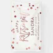 Moderne Elegant Script Roos Gold Happy Retirement Spandoek (Verticaal)
