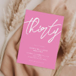 Moderne Elegant Script roze 30th Birthday Kaart<br><div class="desc">Moderne minimalistische uitnodiging van de 30e verjaardagspartij met eenvoudig ontwerp met elegante handgeschreven scripttypografie.</div>