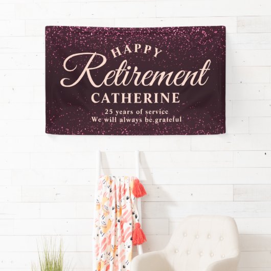 Moderne Elegant Script Roze Glitter Remoe Party Spandoek (Insitu)