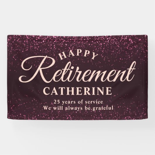 Moderne Elegant Script Roze Glitter Remoe Party Spandoek (Horizontaal)