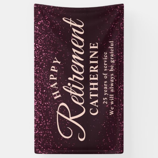 Moderne Elegant Script Roze Glitter Remoe Party Spandoek (Verticaal)