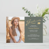 Moderne Elegant Script Sage Green | 2 Foto-Afstude Aankondiging (Staand voorkant)