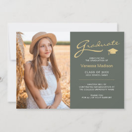 Moderne Elegant Script Sage Green | 2 Foto-Afstude Aankondiging