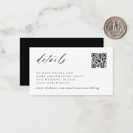 Moderne Elegant Script Wedding Details Note Kaart Notitiekaartje (Voorkant / Achterkant in situ)