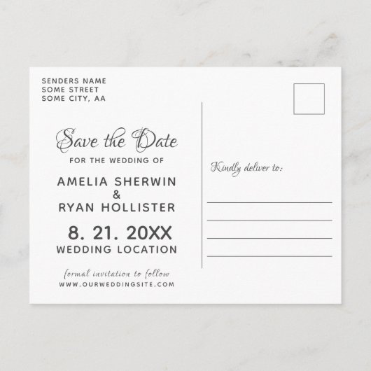 Moderne Elegant Script Wedding Photo Save the Date Aankondigingskaart (Achterkant)