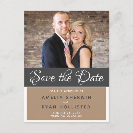 Moderne Elegant Script Wedding Photo Save the Date Aankondigingskaart (Voorkant)
