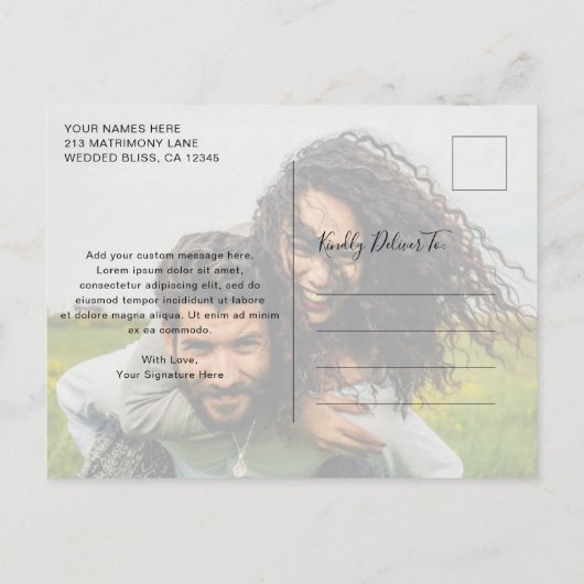 Moderne Elegant Script Wedding Photo Save the Date Aankondigingskaart (Achterkant)