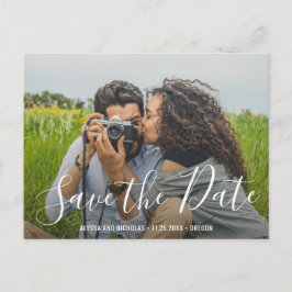Moderne Elegant Script Wedding Photo Save the Date Aankondigingskaart