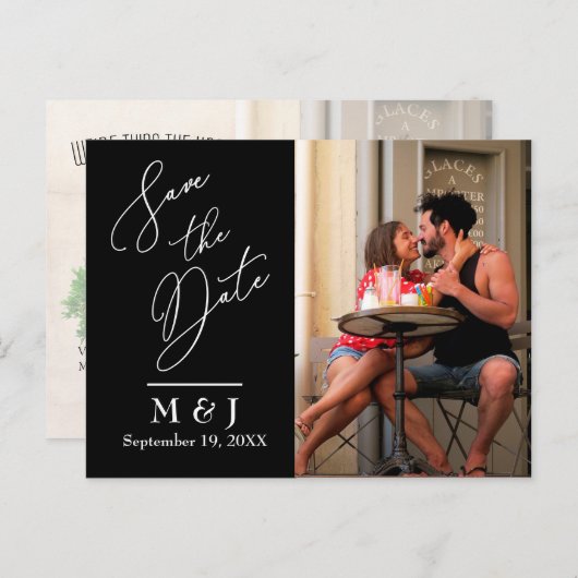 Moderne Elegant Script Wedding Photo Save the Date Aankondigingskaart (Voorkant / Achterkant)