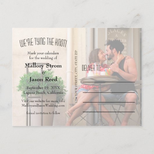 Moderne Elegant Script Wedding Photo Save the Date Aankondigingskaart (Achterkant)