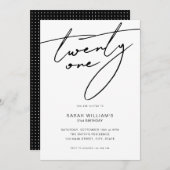 Moderne Elegant Script White 21st Birthday Party Kaart (Voorkant / Achterkant)