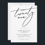 Moderne Elegant Script White 21st Birthday Party Kaart<br><div class="desc">Moderne minimalistische uitnodiging van de 21ste verjaardagspartij met eenvoudig ontwerp met elegante handgeschreven scripttypografie.</div>