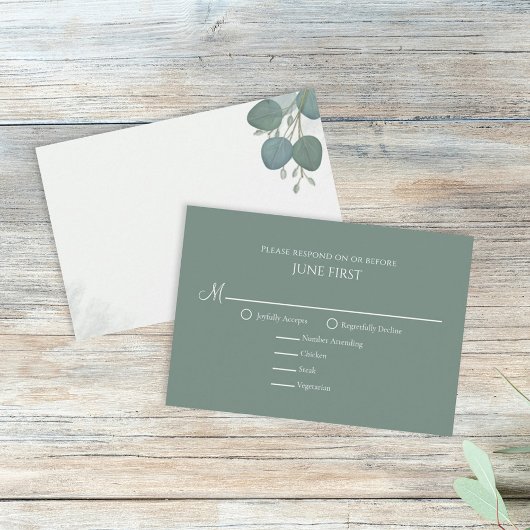 Moderne Elegant Simple Eucalyptus Greenery RSVP Kaartje