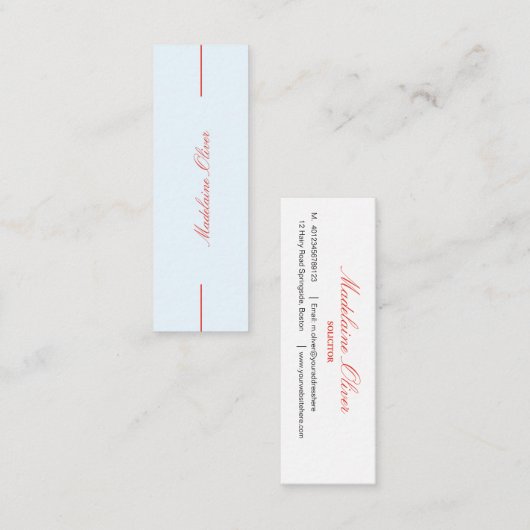 Moderne Elegant Solicitor Professional Blue Mini Visitekaartje (Voorkant / Achterkant)