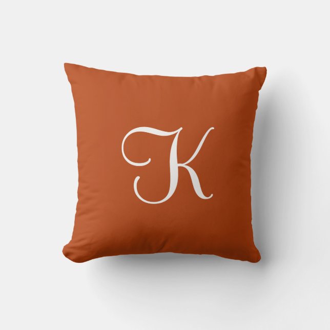Moderne Elegant Solid Rust Custom Monogram Kussen (Voorkant)