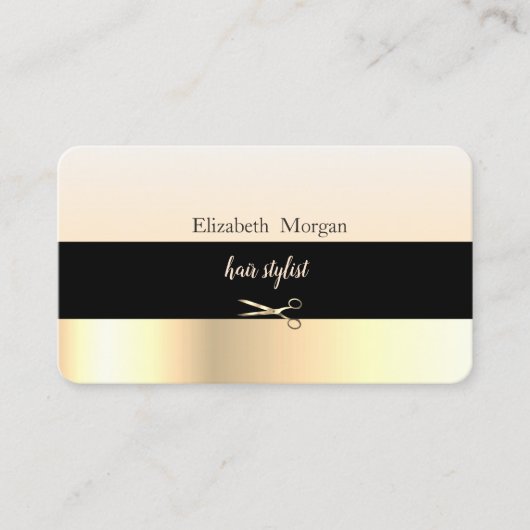 Moderne elegant striped Black, Gold, schaar Visitekaartje (Voorkant)