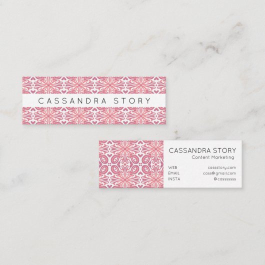 Moderne Elegant Swirls Pattern roze Lacy Mini Visitekaartje (Voorkant / Achterkant)