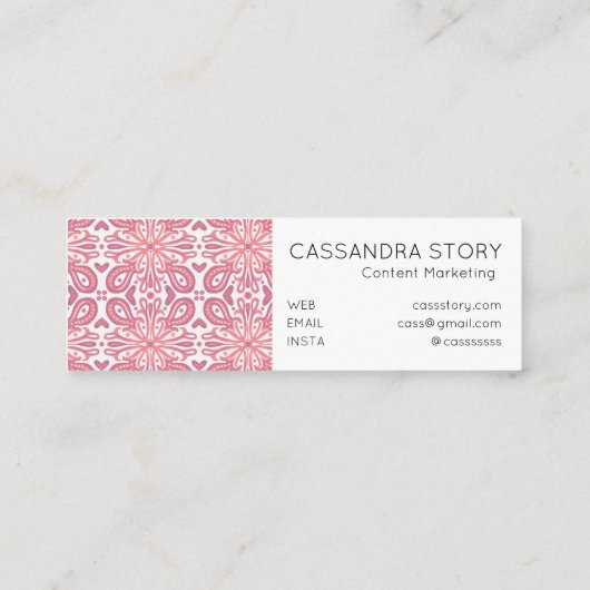 Moderne Elegant Swirls Pattern roze Lacy Mini Visitekaartje (Achterkant)