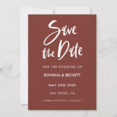 Moderne elegant terracotta foto save the date (Achterkant)