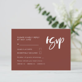 Moderne elegant terracotta RSVP met keuze uit maal Kaartje