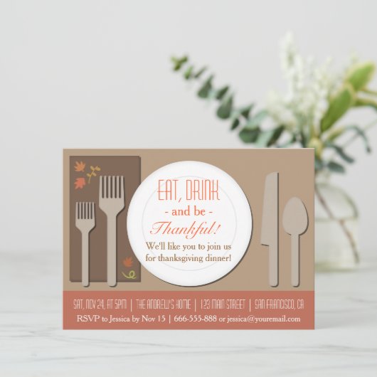 Moderne Elegant Thanksgiving Dinner Party Kaart (Staand voorkant)