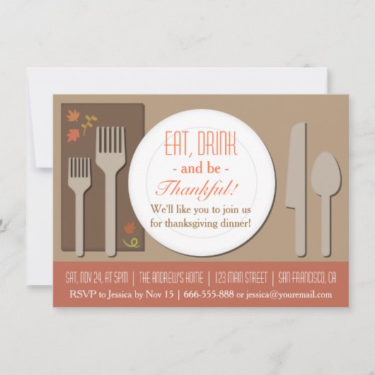 Moderne Elegant Thanksgiving Dinner Party Kaart (Voorkant)