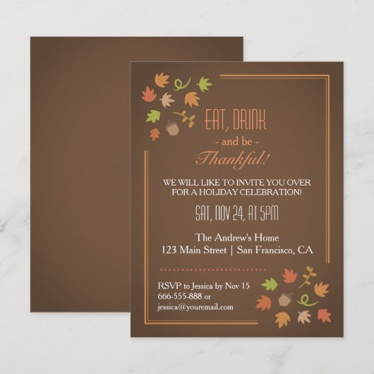 Moderne Elegant Thanksgiving Dinner Party Kaart (Voorkant / Achterkant)