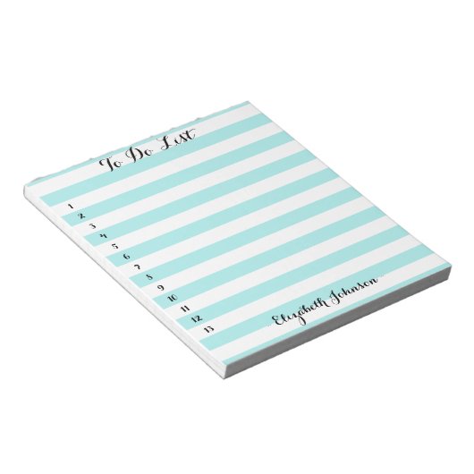 Moderne Elegant Trendy Aqua Striped Home om Lijst  Notitieblok (Schuin)