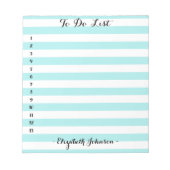Moderne Elegant Trendy Aqua Striped Home om Lijst  Notitieblok (Voorkant)