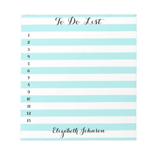 Moderne Elegant Trendy Aqua Striped Home om Lijst  Notitieblok (Voorkant)