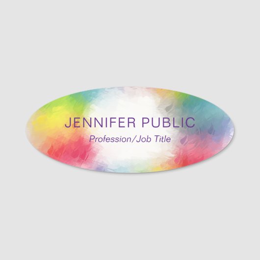 Moderne Elegant Trendy Sjabloon Rainbow-kleuren Naamplaatje (Voorkant)